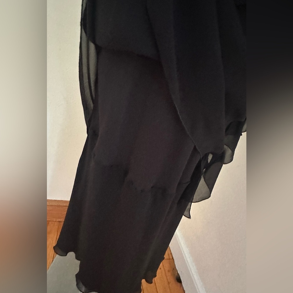 VINTAGE SILK Black, Sheer Ruffled, Asymmetrical Evening Dress Sz M - Picture 7 of 16
